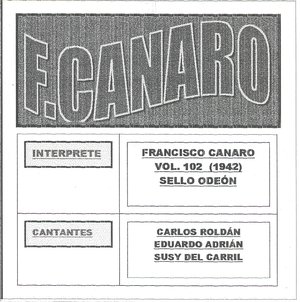 cover CdT Francisco Canaro Vol. 102 Sello Odeón